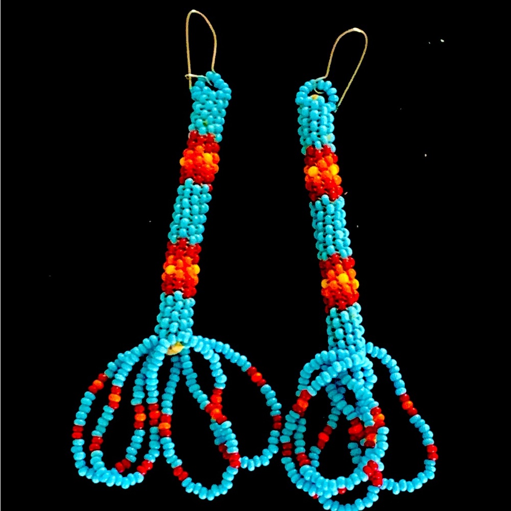 Native American Hand Beaded Dangle Earrings With Tassels